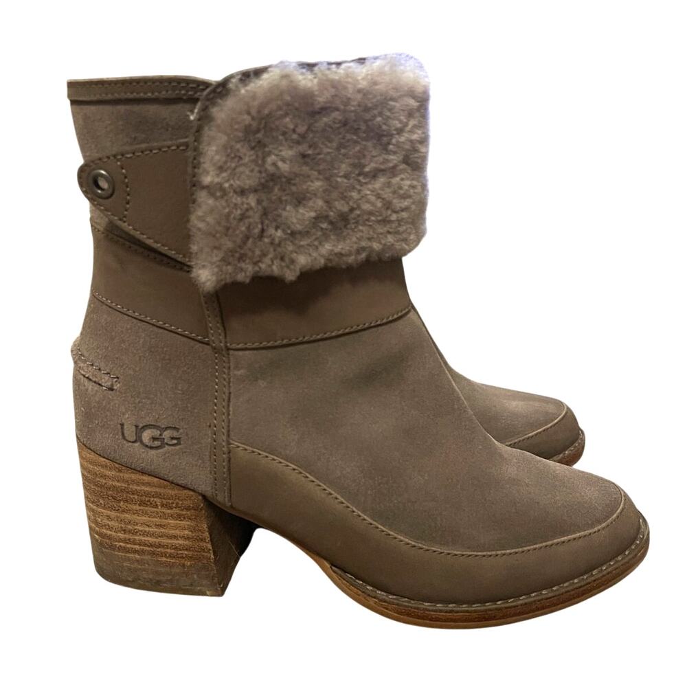 UGG Taupe Shearling Cuff Suede Ankle Boots